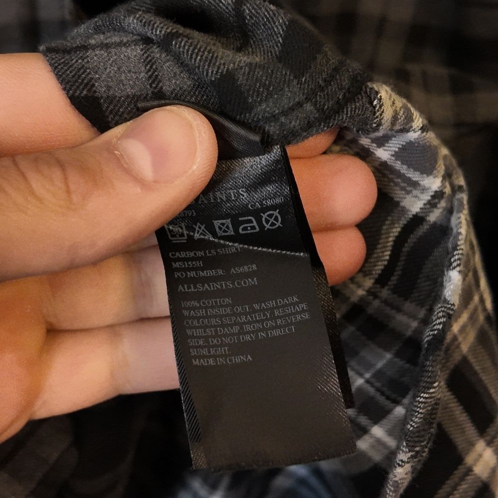 AllSaints Black & Gray Plaid Button-Up Shirt Men's M - Picture 5 of 5